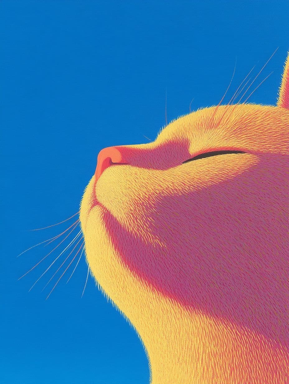 A cat with eyes closed, basking in warm light